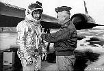 Wing Commander Bill Hayes presenting Tony a Mach 3+ pin for his first Mach 3+ flight